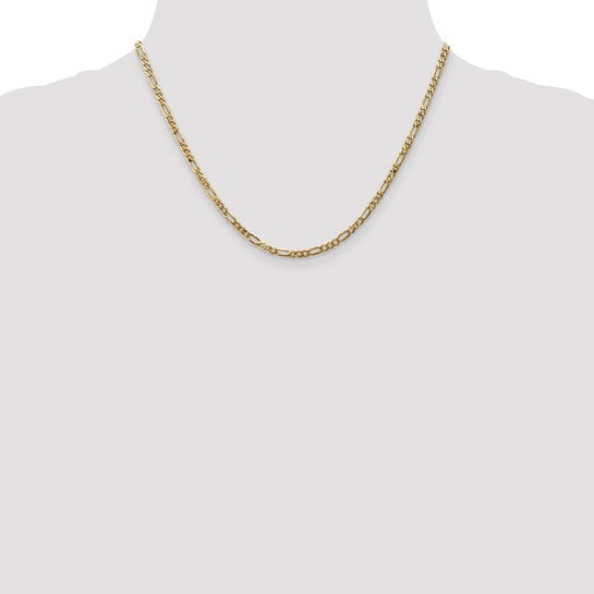 14KT Yellow Gold 3mm Flat Figaro Chain