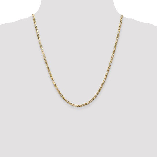 14kt Yellow Gold 3mm Flat Figaro Chain