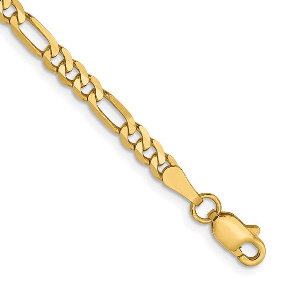 14KT Yellow Gold 3mm Flat Figaro Chain