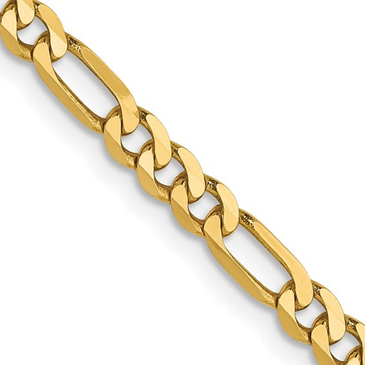 14kt Yellow Gold 3mm Flat Figaro Chain