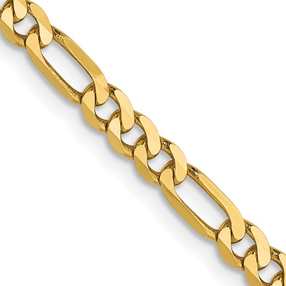 14KT Yellow Gold 3mm Flat Figaro Chain