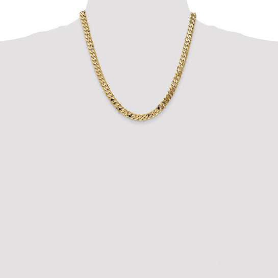 14KT Yellow Gold 7.25mm Flat Beveled Curb Chain