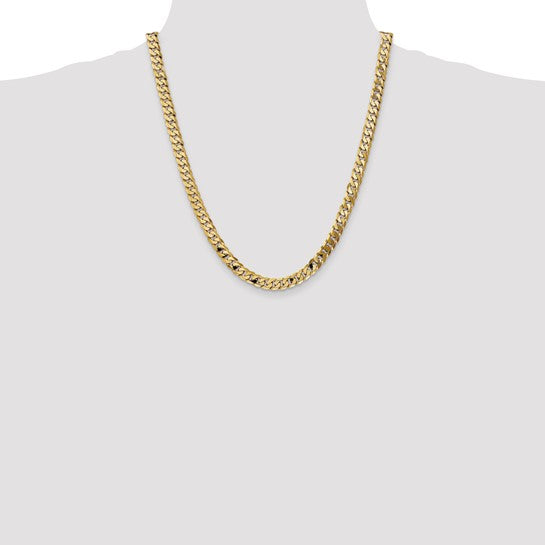 14KT Yellow Gold 7.25mm Flat Beveled Curb Chain