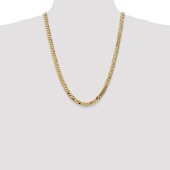 14KT Yellow Gold 7.25mm Flat Beveled Curb Chain