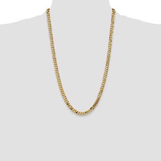 14KT Yellow Gold 7.25mm Flat Beveled Curb Chain