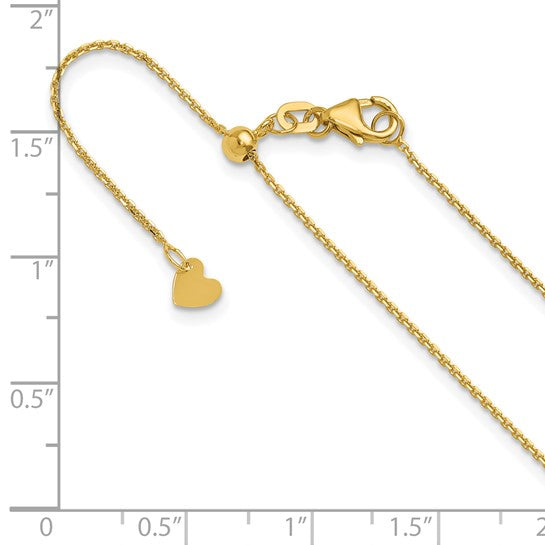14KT Yellow Gold Adjustable  1.1mm D/C Cable Chain