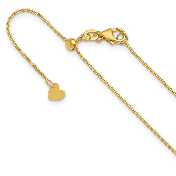 14KT Yellow Gold Adjustable  1.1mm D/C Cable Chain