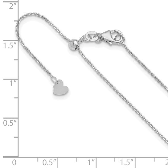 14KT White Gold Adjustable  1.1mm D/C Cable Chain