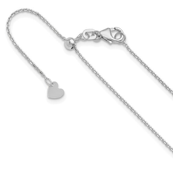 14KT White Gold Adjustable  1.1mm D/C Cable Chain