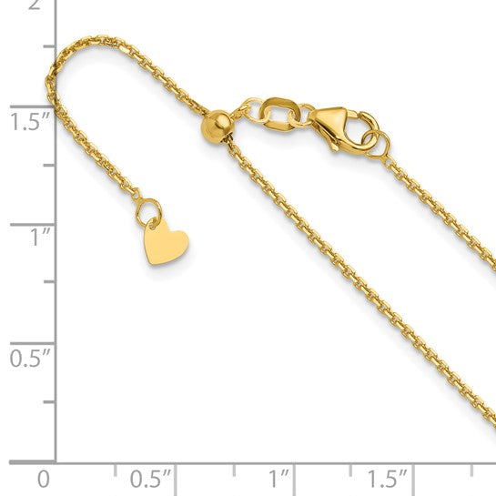 14KT Yellow Gold Adjustable  1.25mm D/C Cable Chain