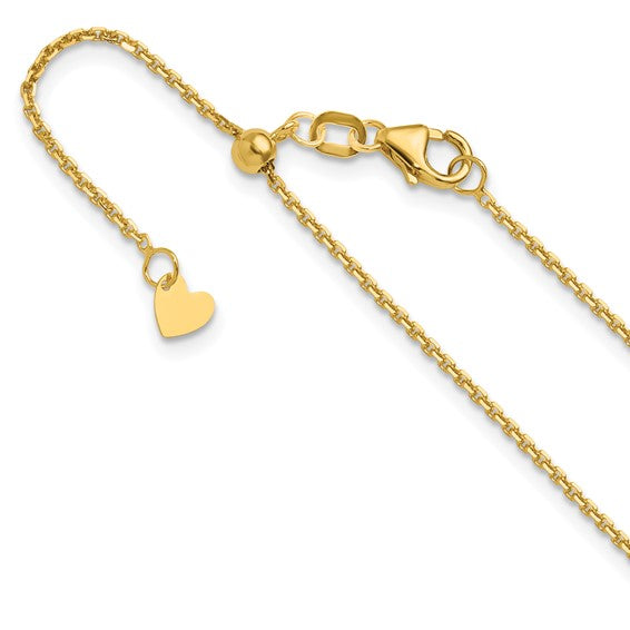 14KT Yellow Gold Adjustable  1.25mm D/C Cable Chain