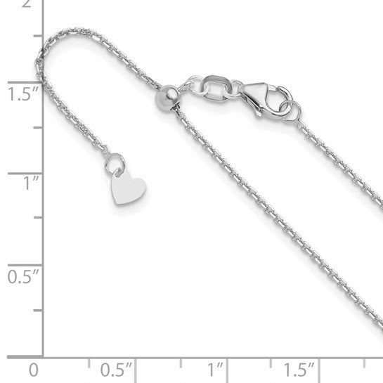 14KT White Gold Adjustable  1.25mm D/C Cable Chain
