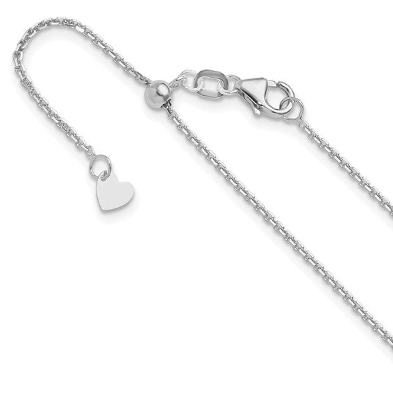 14KT White Gold Adjustable  1.25mm D/C Cable Chain