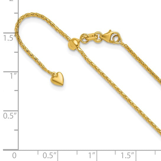 14KT Yellow Gold Adjustable 1.3mm D/C Wheat Chain