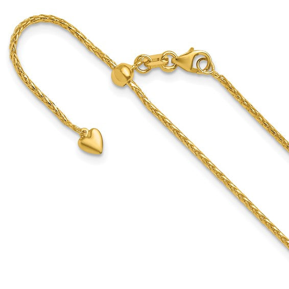 14KT Yellow Gold Adjustable 1.3mm D/C Wheat Chain