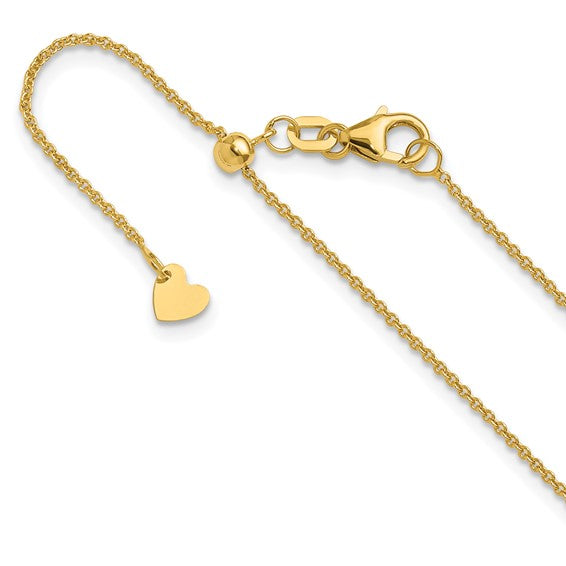 14KT Yellow Gold Adjustable 1.1mm Round Cable Chain
