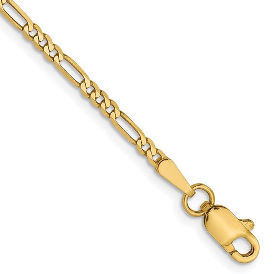 14kt Yellow Gold 1.8mm Flat Figaro Chain
