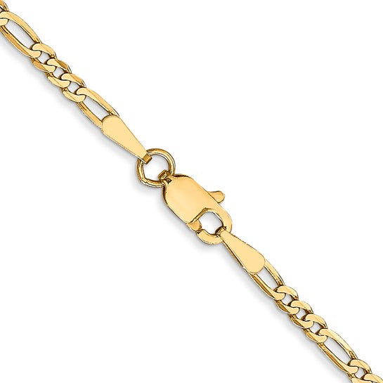 14KT Yellow Gold 2.25mm Flat Figaro Chain