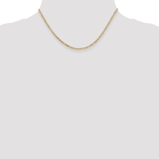 14KT Yellow Gold 2.25mm Flat Figaro Chain