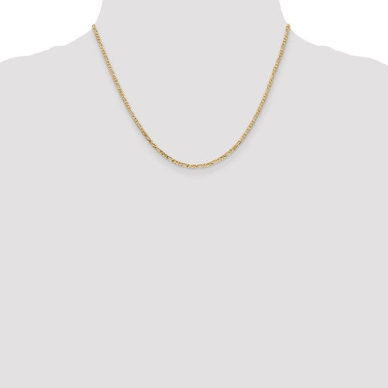14KT Yellow Gold 2.25mm Flat Figaro Chain