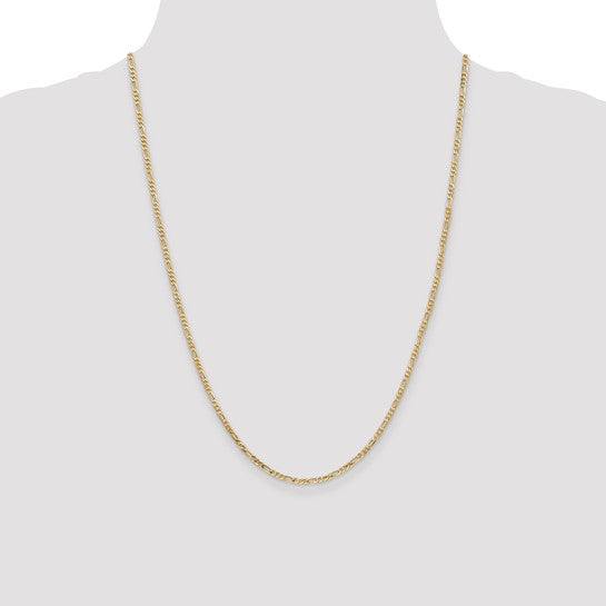 14KT Yellow Gold 2.25mm Flat Figaro Chain