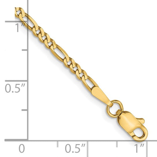 14KT Yellow Gold 2.25mm Flat Figaro Chain