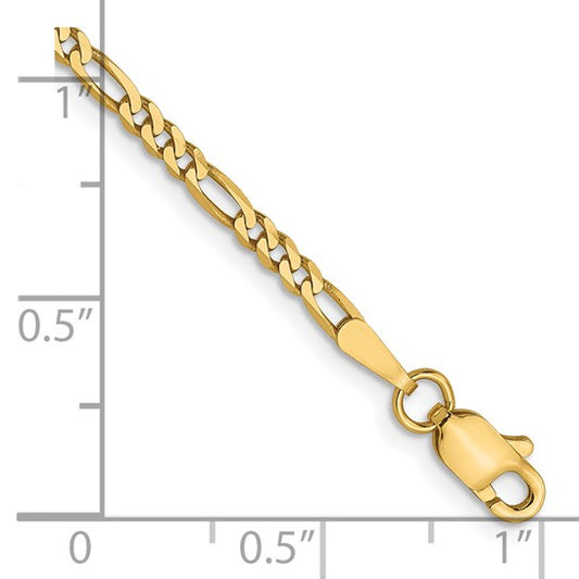 14KT Yellow Gold 2.25mm Flat Figaro Chain