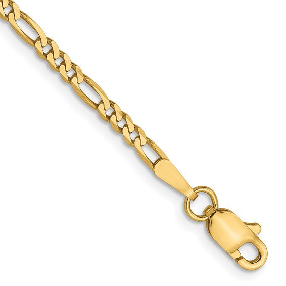 14KT Yellow Gold 2.25mm Flat Figaro Chain