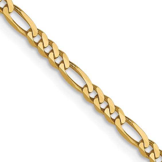 14KT Yellow Gold 2.25mm Flat Figaro Chain