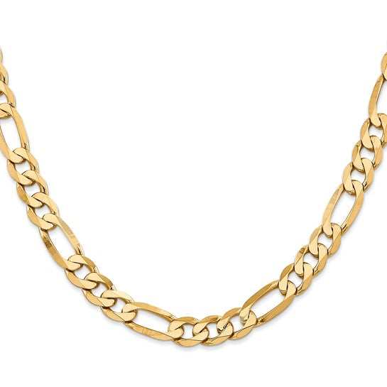 14KT Yellow Gold 7.5mm Flat Figaro Chain