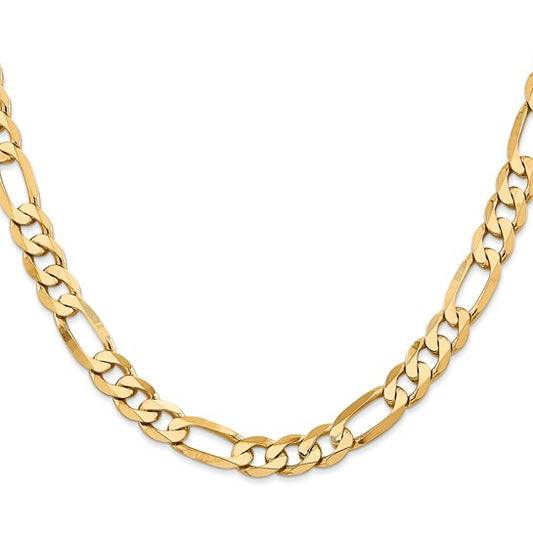 14KT Yellow Gold 7.5mm Flat Figaro Chain