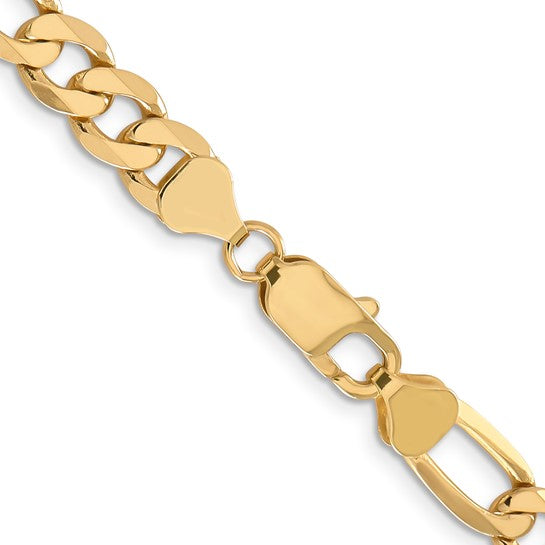 14KT Yellow Gold 7.5mm Flat Figaro Chain