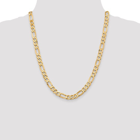 14KT Yellow Gold 7.5mm Flat Figaro Chain