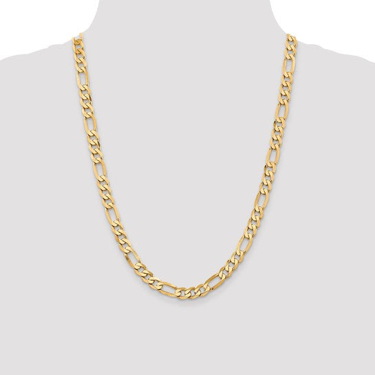 14KT Yellow Gold 7.5mm Flat Figaro Chain