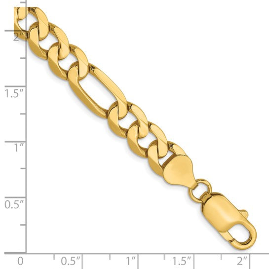 14KT Yellow Gold 7.5mm Flat Figaro Chain