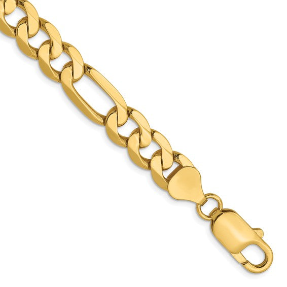14KT Yellow Gold 7.5mm Flat Figaro Chain