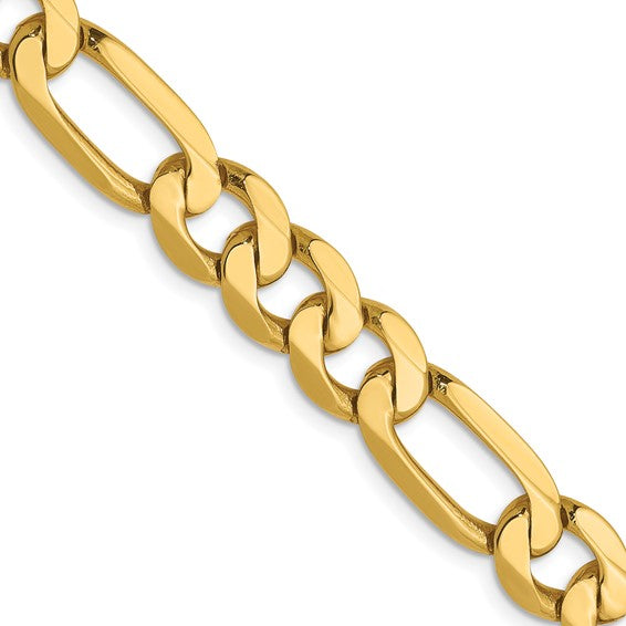 14KT Yellow Gold 7.5mm Flat Figaro Chain