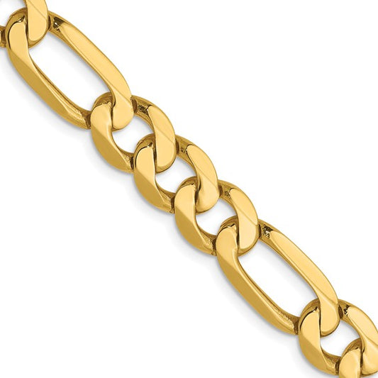 14KT Yellow Gold 7.5mm Flat Figaro Chain