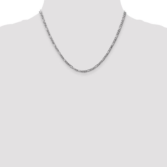 14KT White Gold 3mm Flat Figaro Chain