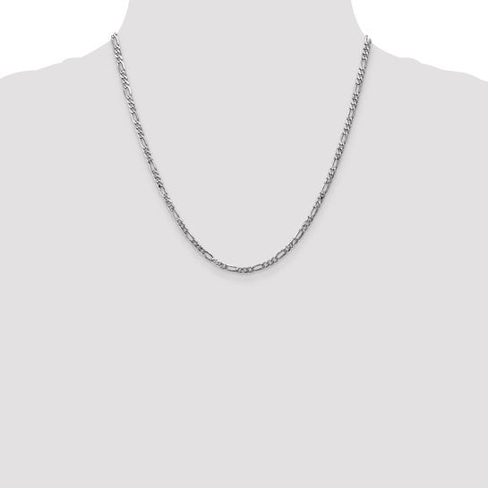 14KT White Gold  4mm Flat Figaro Chain  Lobster Clasp