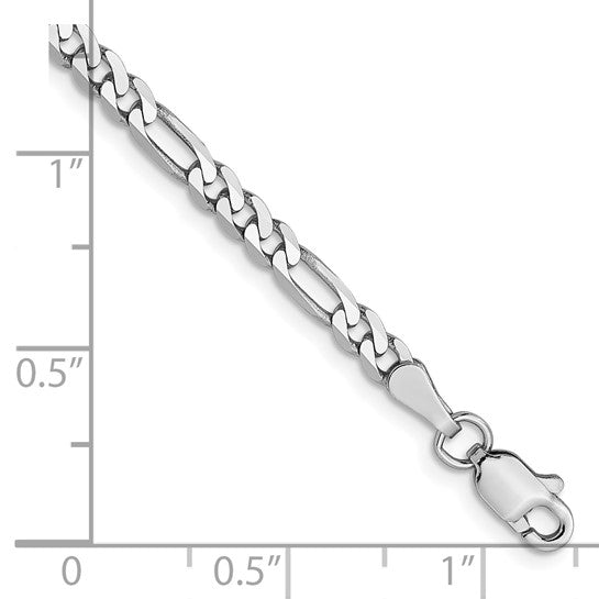 14KT White Gold 3mm Flat Figaro Chain