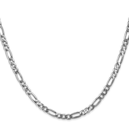 14KT 4mm White Gold Flat Figaro Chain  Lobster Clasp
