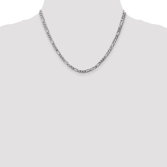 14KT 4mm White Gold Flat Figaro Chain  Lobster Clasp