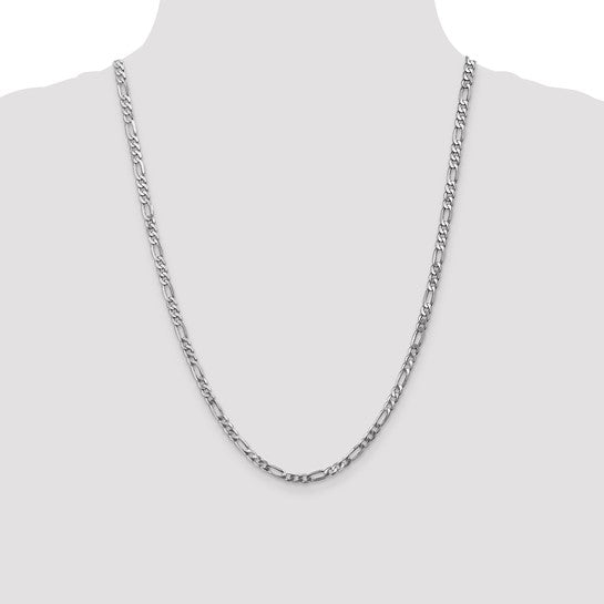14KT 4mm White Gold Flat Figaro Chain  Lobster Clasp