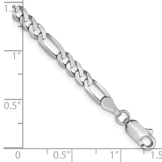 14KT White Gold 4mm  Flat Figaro Chain  Lobster Clasp