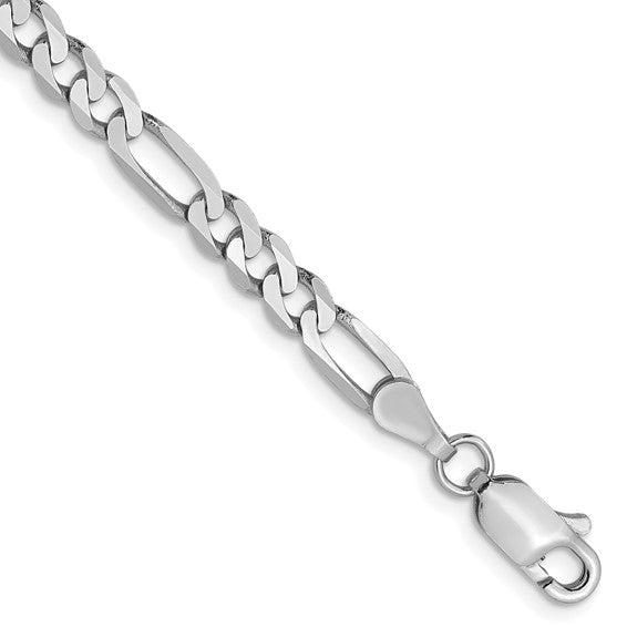 14KT Yellow Gold 4mm White Gold Flat Figaro Chain  Lobster Clasp