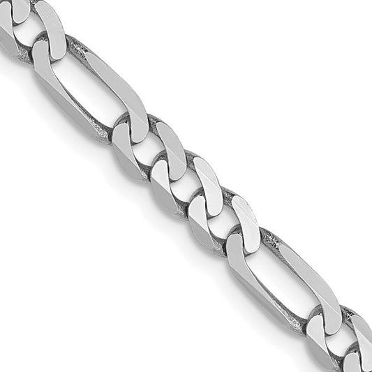 14KT White Gold  4mm Flat Figaro Chain  Lobster Clasp