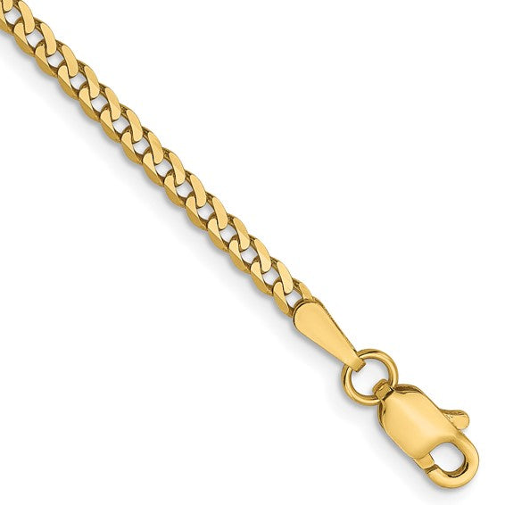 14KT Yellow Gold 2.2mm Flat Beveled Curb Chain