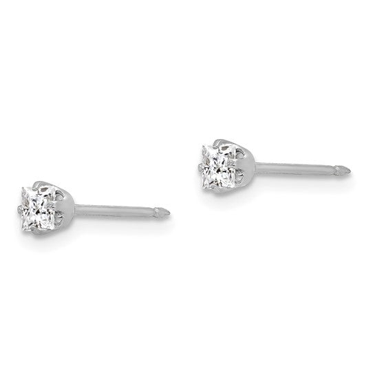 14kt White Gold 3mm Square CZ Post Earrings