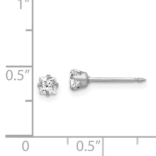 14kt White Gold 3mm Square CZ Post Earrings